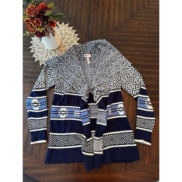 Poof! Women's M Geo-Stripe Cardigan‎ Sweater Multicolor Long Sleeve - Picture 1 of 4